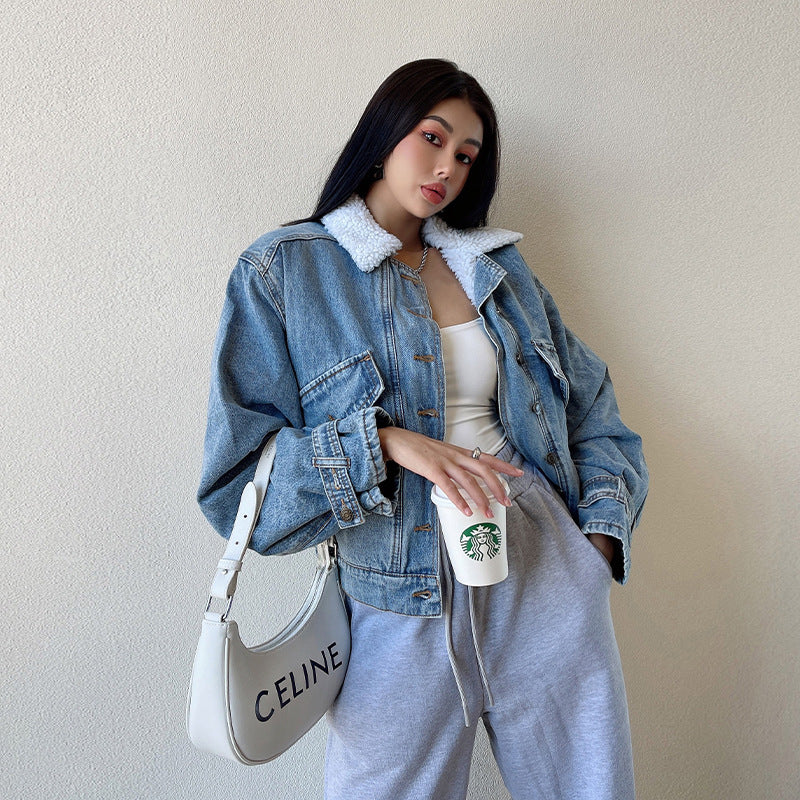 Fleece Lined Button Up Denim Jacket, , women clothing, fleece-lined-button-up-denim-jacket, , fairypeony