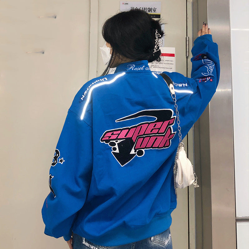 Vintage Embroidered Motorcycle Varsity Jacket - fairypeony