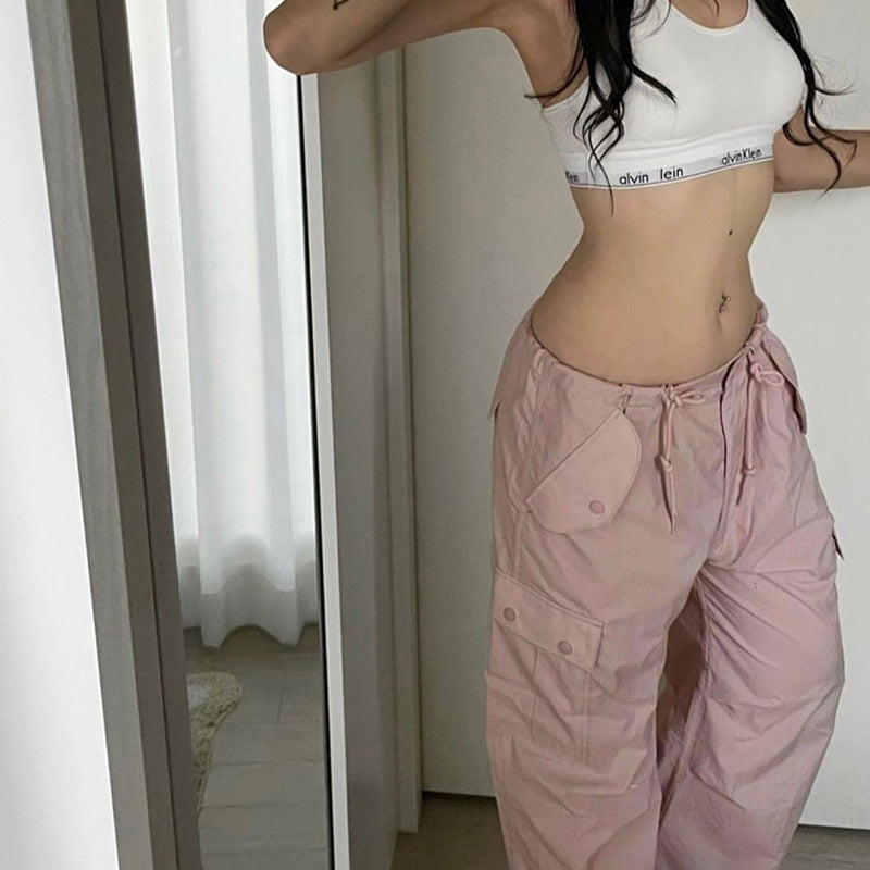 Size Friendly Pink Parachute Cargo Pants, , women clothing, size-friendly-pink-parachute-cargo-pants, khaki, pink, fairypeony