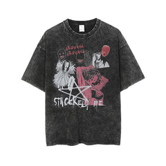 Loose Washed Distressed Short Sleeve T-Shirt, , women clothing, loose-washed-distressed-short-sleeve-t-shirt, black, L, M, XL, fairypeony