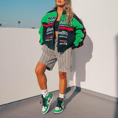 Logo Graphic Color Block Moto Jacket, , women clothing, logo-graphic-color-block-moto-jacket-1, , fairypeony