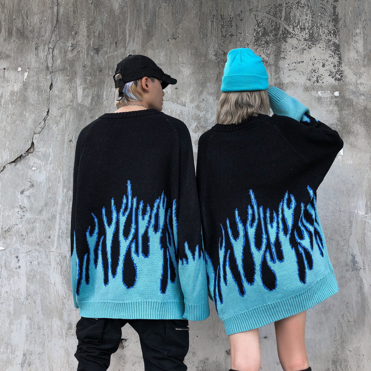 Vintage Blue Flame Sweater, , women clothing, vintage-blue-flame-sweater, black, L, M, XL, XXL, fairypeony