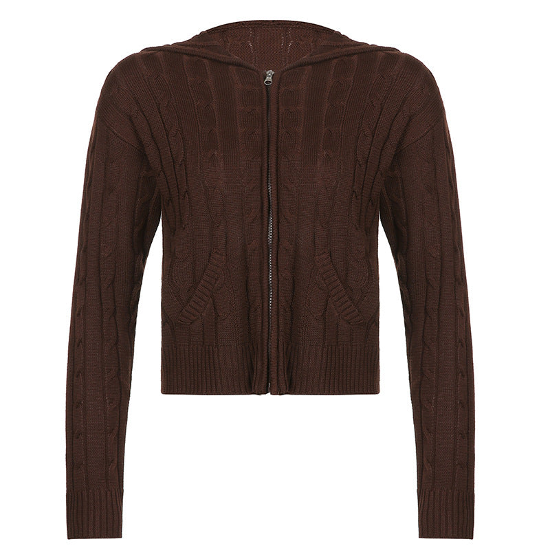 Cable Knit Hooded Cardigan, , women clothing, cable-knit-hooded-cardigan, black, brown, grey, red, fairypeony