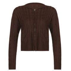 Cable Knit Hooded Cardigan, , women clothing, cable-knit-hooded-cardigan, black, brown, grey, red, fairypeony