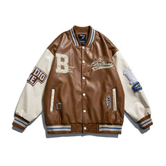 Oversized Pu Leather Varsity Jacket, , women clothing, oversized-pu-leather-varsity-jacket, black, brown, green, fairypeony
