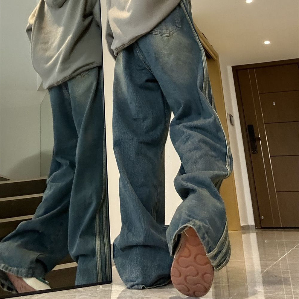 Vintage Side Striped Y2K Flare Jeans - fairypeony