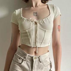 Tie Front Ribbed Crop Top - fairypeony