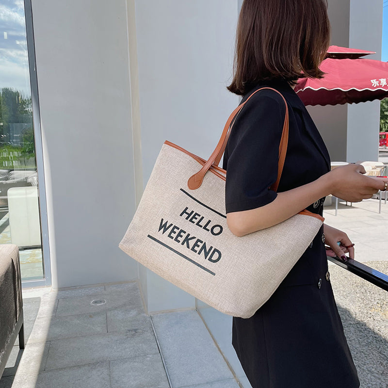 Canvas Fashion Printed Letters Large Capacity Shoulder Bag, , women clothing, canvas-fashion-printed-letters-large-capacity-shoulder-bag, , fairypeony