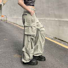 Ruched Pocket Detail Parachute Cargo Pants - fairypeony