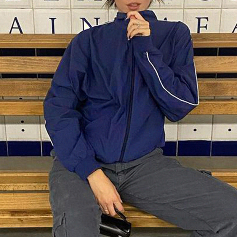 90s Contrast Piping Zip Up Jacket - fairypeony