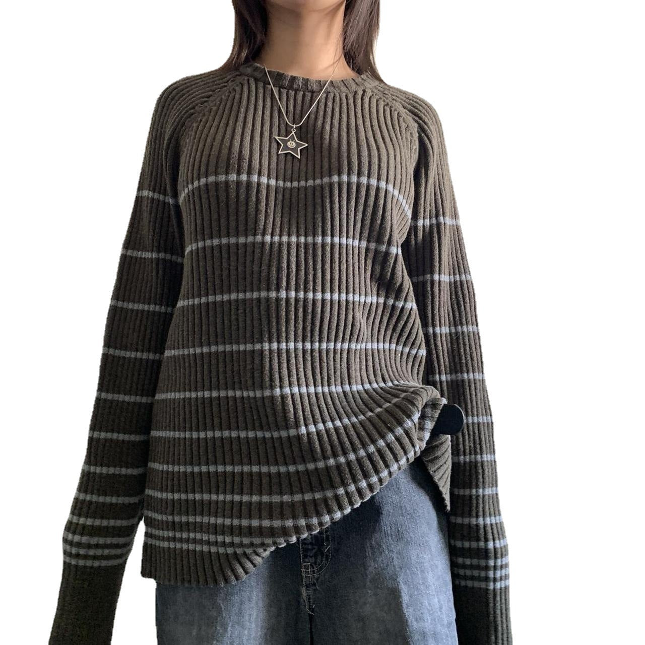 Striped Ribbed Pullover Knit Sweater - fairypeony
