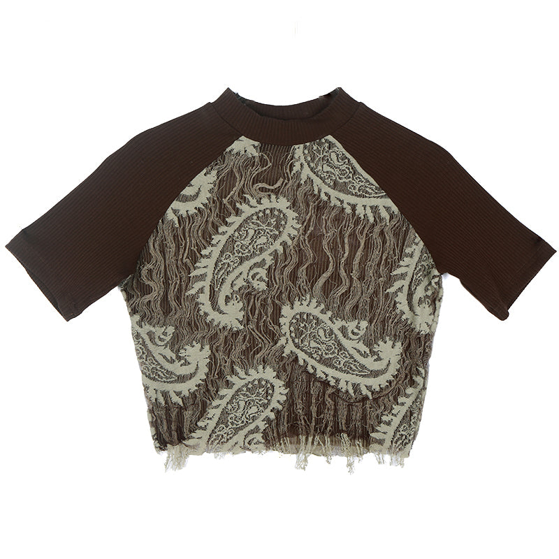Patchwork Paisley Short Sleeve Crop Top - fairypeony