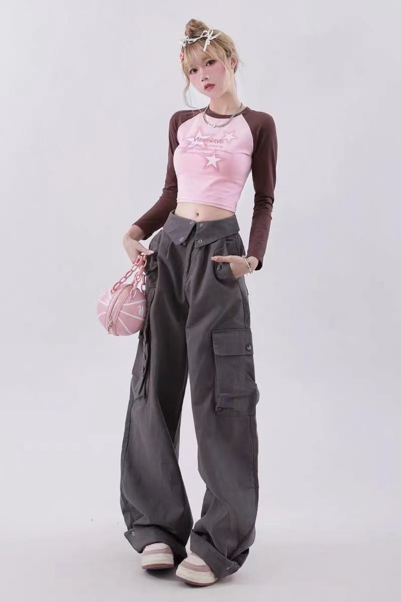 Raglan Sleeve Star Print Crop Top - fairypeony