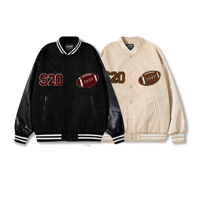 Letter Flocking Embroidered Baseball Jacket, , women clothing, letter-flocking-embroidered-baseball-jacket, , fairypeony