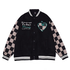 Retro Checkerboard Baseball Jacket, , women clothing, retro-checkerboard-baseball-jacket, , fairypeony