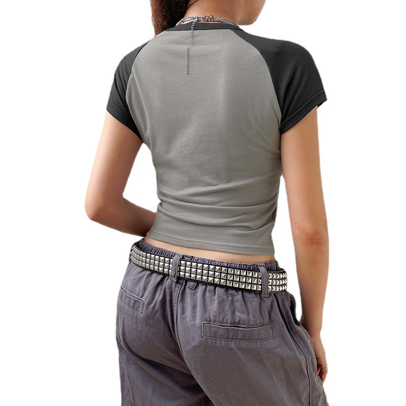 Raglan Sleeve Grunge Wing Print Crop Top - fairypeony