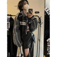 Oversized Star Logo Pu Leather Varsity Jacket - fairypeony