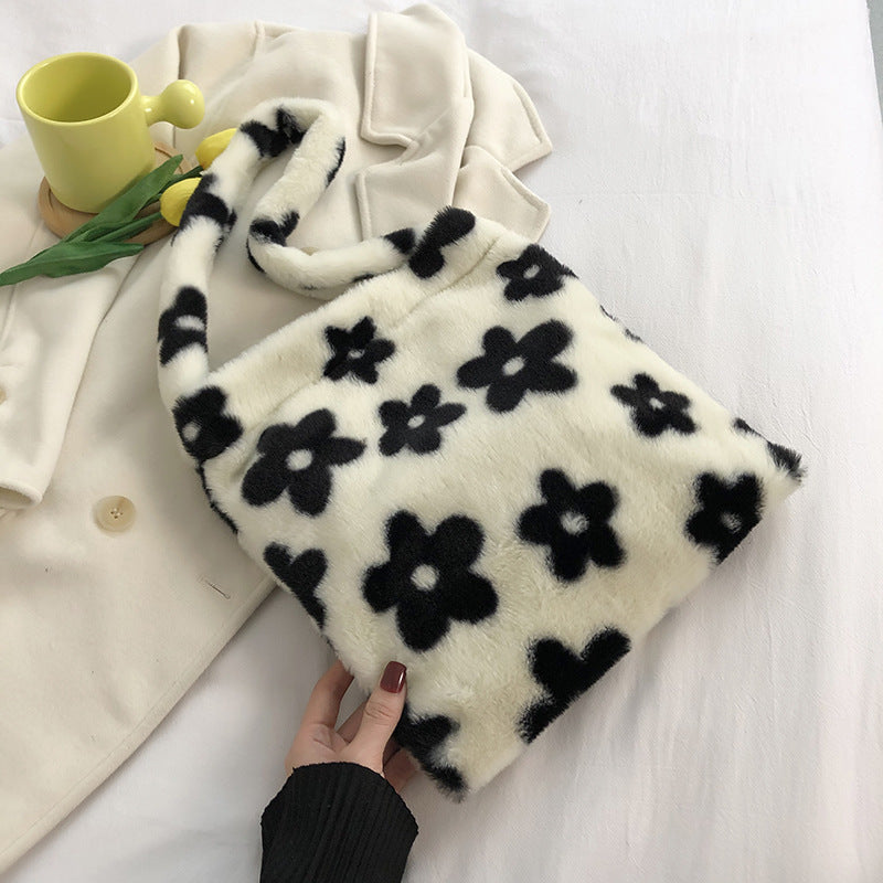 Contrast Plush Large Capacity Shoulder Bag, , women clothing, contrast-plush-large-capacity-shoulder-bag, , fairypeony