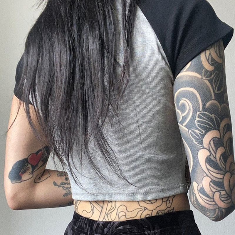 Star Graphic Raglan Sleeve Rib Crop Top - fairypeony