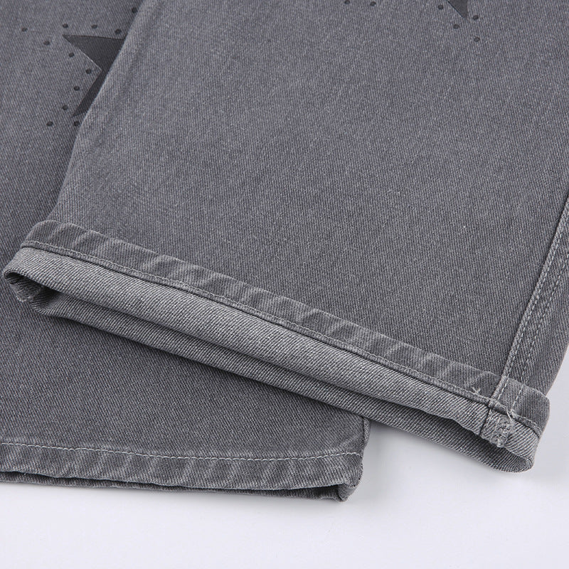 Vintage Star Print Boyfriend Fit Cargo Jeans - fairypeony