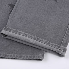 Vintage Star Print Boyfriend Fit Cargo Jeans - fairypeony