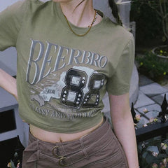 Vintage Logo Printed Short Sleeve Crop Top - fairypeony