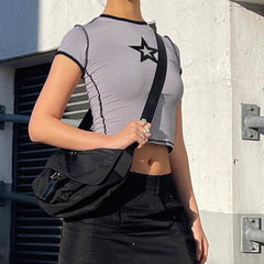 Stitched Star Print Baby Crop Top - fairypeony