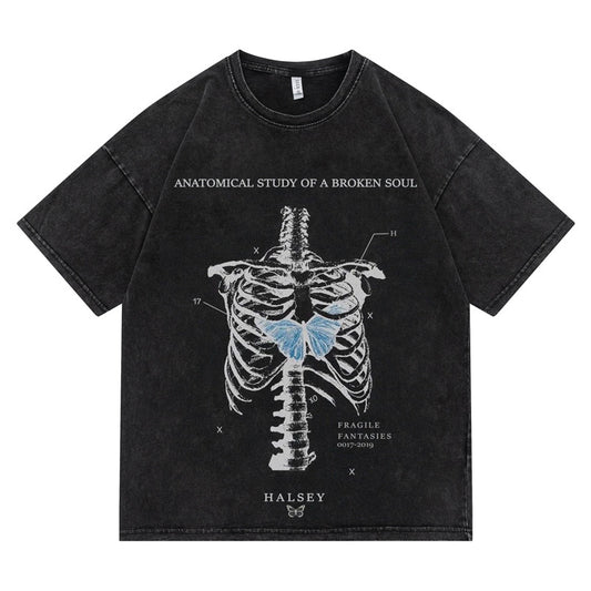 Anatomical Study Of A Broken Soul T-shirt, , women clothing, mens-ins-tide-brand-washed-clothes-summer-trend-loose-cotton-half-sleeved-t-shirt, black, L, M, XL, XXL, fairypeony