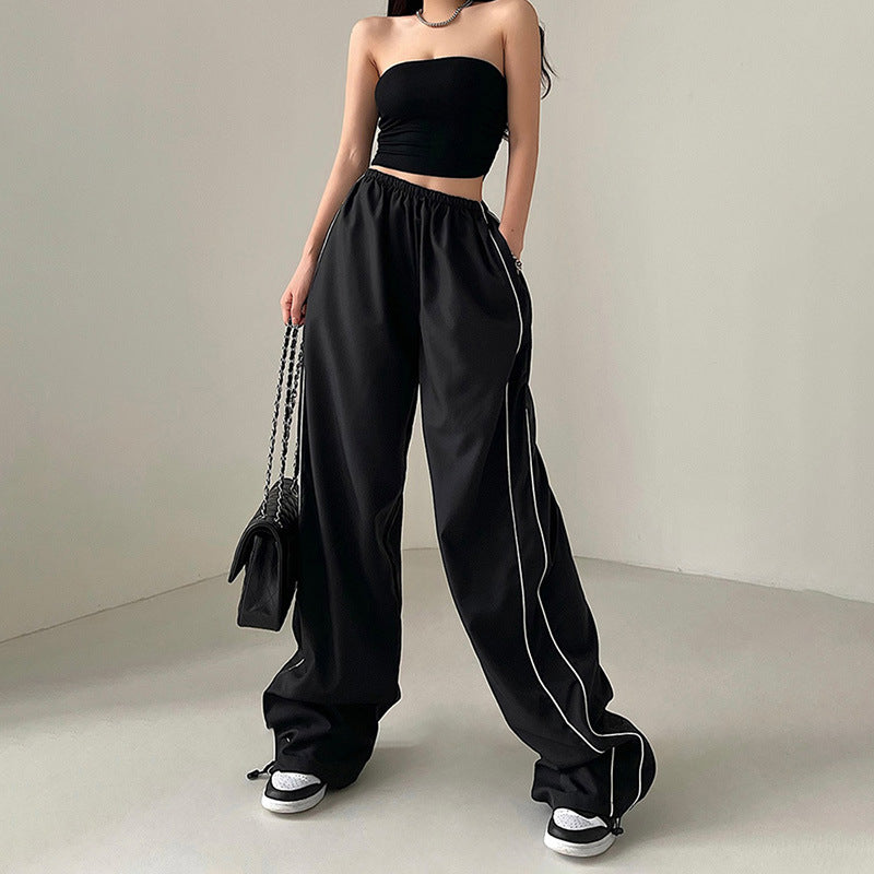 Piping Detail Wide Leg Track Pants - fairypeony