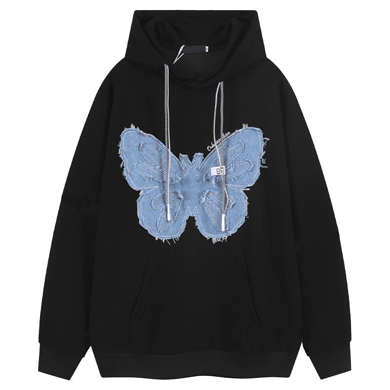 Patchwork Denim Butterfly Vintage Hoodie - fairypeony