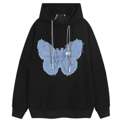 Patchwork Denim Butterfly Vintage Hoodie - fairypeony