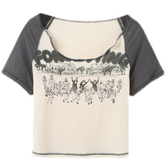 Vintage Raglan Sleeve Y2K Crop Top - fairypeony
