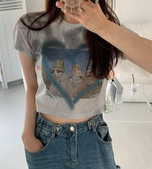 Aesthetic Cats Print Y2K Crop Top - fairypeony