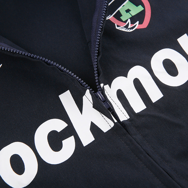 Contrast Logo Graphic Moto Jacket - fairypeony