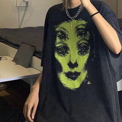 Grunge Ghost Face Graphic T-Shirt - fairypeony