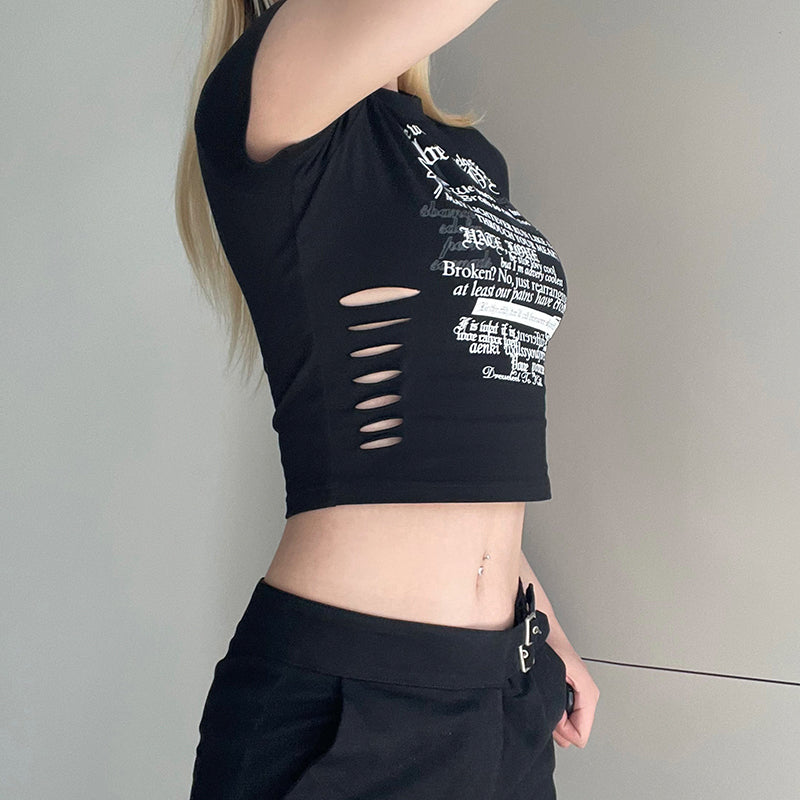Letter Printed Vintage Crop Top - fairypeony