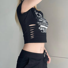 Letter Printed Vintage Crop Top - fairypeony