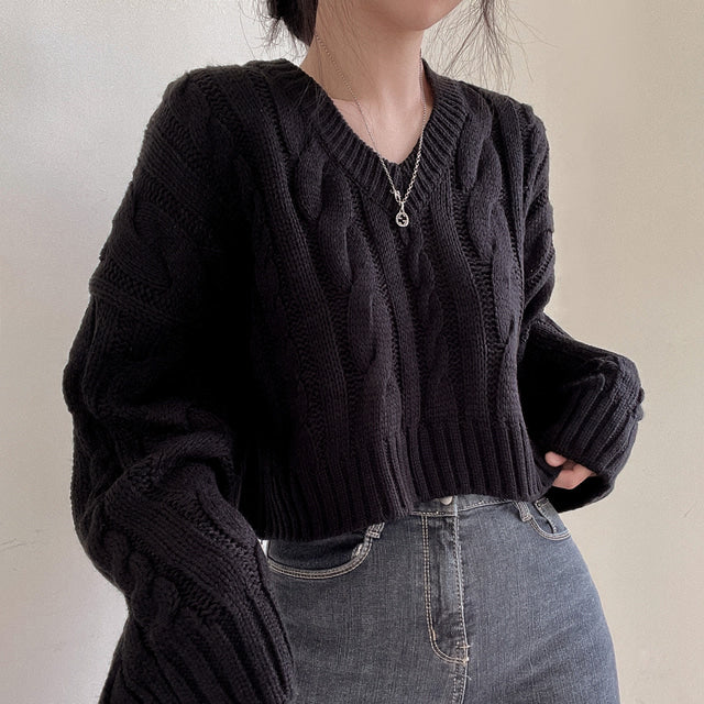 Cable Knit V-Neck Sweater, , women clothing, cable-knit-v-neck-sweater, , fairypeony