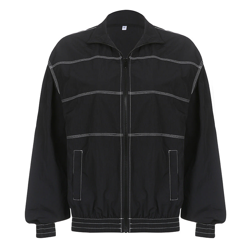 Stitch Detail Nylon Zip Up Jacket, , women clothing, stitch-detail-nylon-zip-up-jacket, , fairypeony