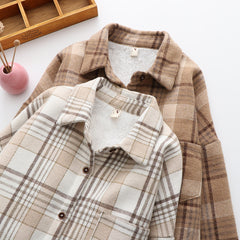 Warm Woolen Coat With Thick Plaid Shirt, , women clothing, warm-woolen-coat-with-thick-plaid-shirt, , fairypeony