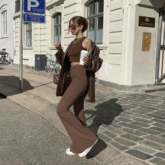 Dark Brown Skinny Flared Pants, , women clothing, dark-brown-skinny-flared-pants, , fairypeony