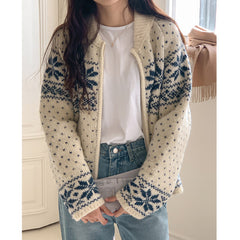 Aesthetic Snowflake Zip Up Cardigan - fairypeony