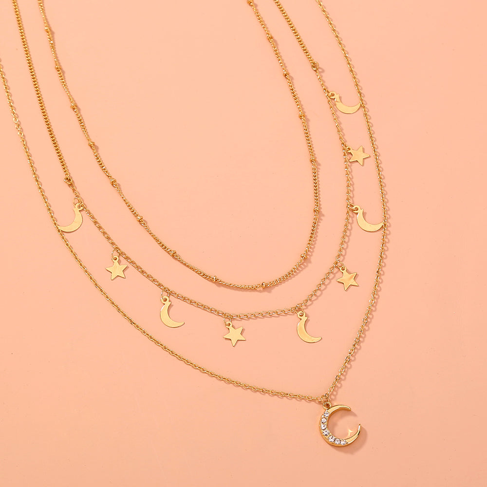Star and Moon Necklace, , women clothing, star-and-moon-necklace, , fairypeony