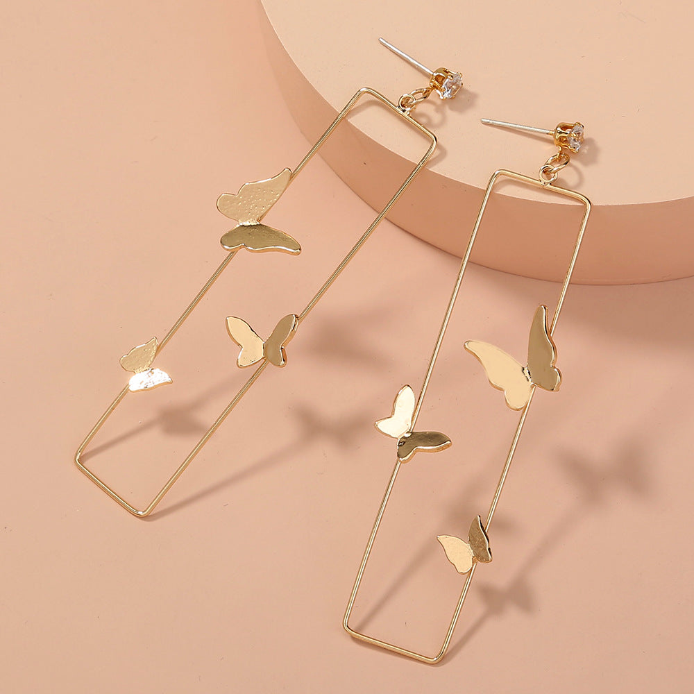 Long Geometric Metal Pop-up Butterfly Earrings, , women clothing, long-geometric-metal-pop-up-butterfly-earrings, , fairypeony