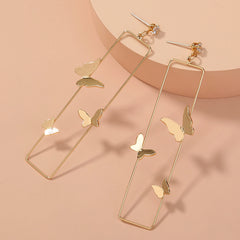 Long Geometric Metal Pop-up Butterfly Earrings, , women clothing, long-geometric-metal-pop-up-butterfly-earrings, , fairypeony