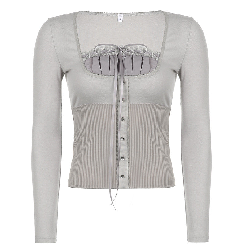 Lace Trim Patchwork Knit Top - fairypeony