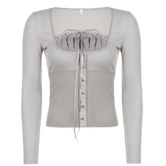 Lace Trim Patchwork Knit Top - fairypeony