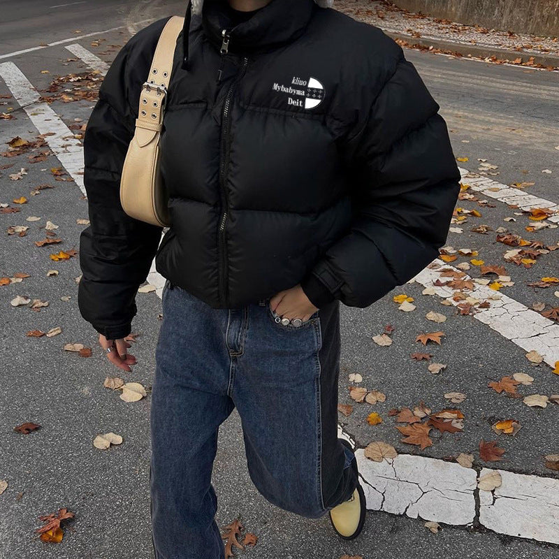 Simple Solid Color Zip Up Puffer Jacket - fairypeony