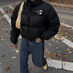 Simple Solid Color Zip Up Puffer Jacket - fairypeony