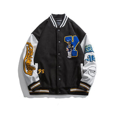 Retro Embroidery Letter Baseball Jacket, , women clothing, retro-embroidery-letter-baseball-jacket, black, blue, fairypeony